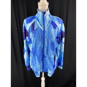 Claire Desjardins 2XL Art to Wear Blue Watercolor‎ Jacket Full Zip Avant Boho